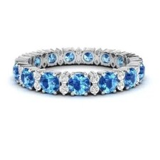 1.95Ct Round Natural Topaz  Diamond Eternity Band Ring in 14K White Gold Size 7