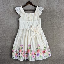 Bonnie Jean Dress Girls 16 Ivory Floral Border Bow Ruffle Flutter Sleeve Lined