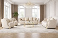 Elegantes Beiges Wohnzimmer-Set Designer 3-Sitzer Polstersessel 4Tlg