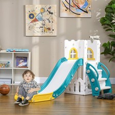 5 in 1 Toddler Slide with Basketball Hoop for 1-3 Years Olds, Yellow