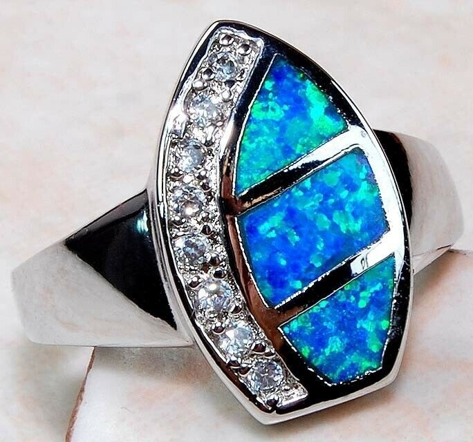 Australian Opal Inlay 925 Solid Sterling Silver Ring Sz 6 GA3-4