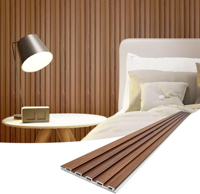 96 X 6 Inch WPC 3D Wood Textured Slat Wall Panels, 8-Pack, Teak