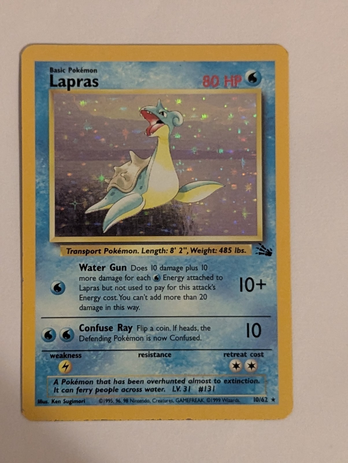 Pokemon TCG Lapras 10/62 Holo Rare Unlimited Fossil MP