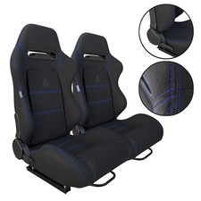 New 1 Pair Tanaka Black Cloth Blue Stitch Racing Seats For Ford 