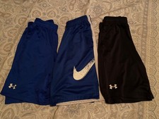 Lot of 3 Boys Youth Shorts Size Large Nike Under Armour Blue, Black