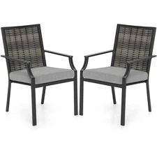 Patio Wicker Chairs Set of 2 Stackable Rattan Armchairs w/ Removable Cushions