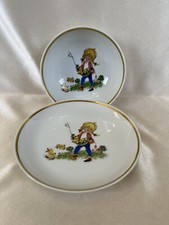 Porcelain Children s Plate 7.5 Bowl 6.5 W 2 T Girl W/ Chickens Vintage