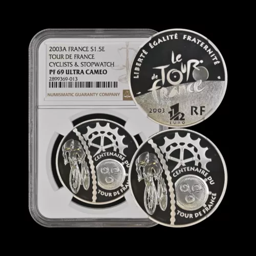 FRANCE. 2003, 1.5 Euro, Silver - NGC PF69 - Top Pop 🥇 Tour de France Time Trial