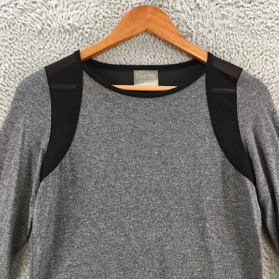 Calvin Klein длинным рукавом футболка женщин Xs серый круглый вырез сетки повседневный топ - Изображение 2 из 4