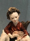 Vtg DEAR Sculpture Artistiche Italy Auro Belcari Hand Painted Boy & RabbIts RARE — photo 2