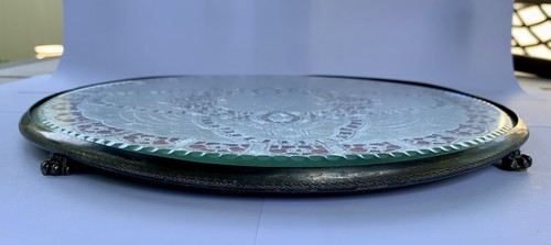 PAIRPOINT 2880 Ornate 12” Serving Table Tray With Etched Glass + Foil Antique - Picture 13 of 22