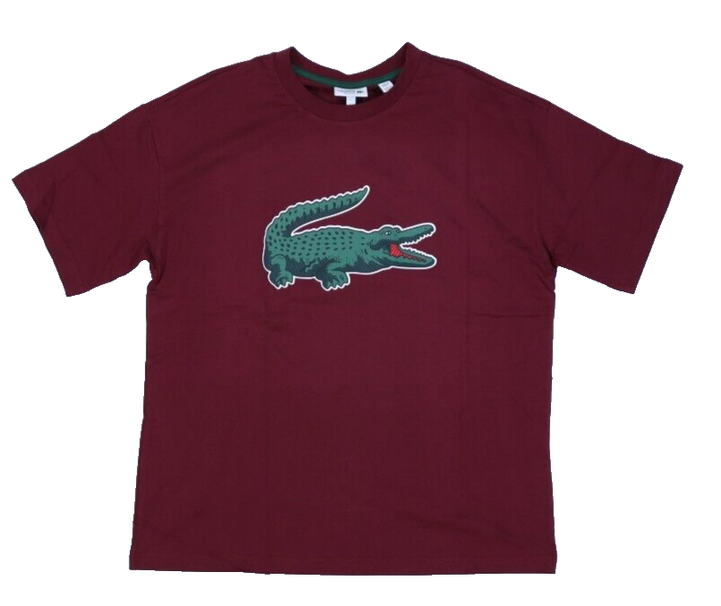 Lacoste Graphic Print Crocodile Cotton T-Shirt Maroon Short Sleeve