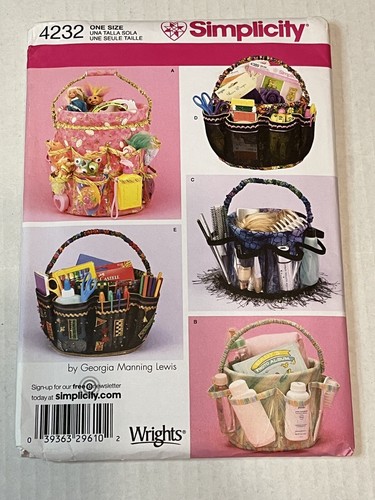 Simplicity 4232 Bucket Organizers 5 Gallon Orv5 Quart Size Sewing Pattern Uncut
