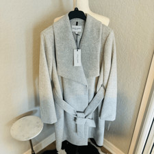Cole Haan Signature Slick Wool Blend Wrap Shawl Collar Coat, Gray, Size 14, NWT