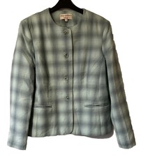 Ewm Ladies Classic Blazer Mint Duckegg Check Wool Plaid Uk 14