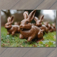 Art Print Easter Chocolate Rabbits Racing In Field Festive Candy Display Bunny