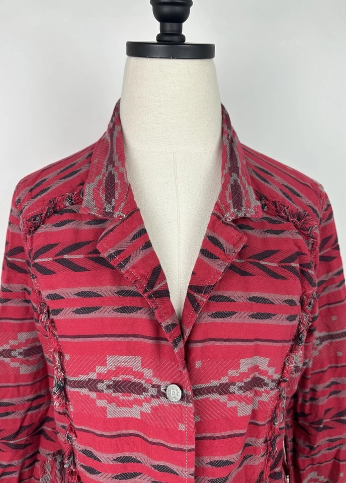 Chaqueta Ryan Michael Mujer Mediana Roja Suroeste Rayas Vaquera Rodeo Boho Foto 2 de 4