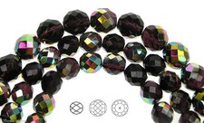 Czech Fire Polished Round Faceted Beads in Deep Violet Vitrail coated 16" strand