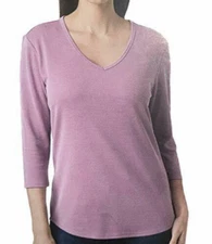 Seg'Ments Women's 3/4 Sleeve V-Neck Shirt, Cashmere Rose, M