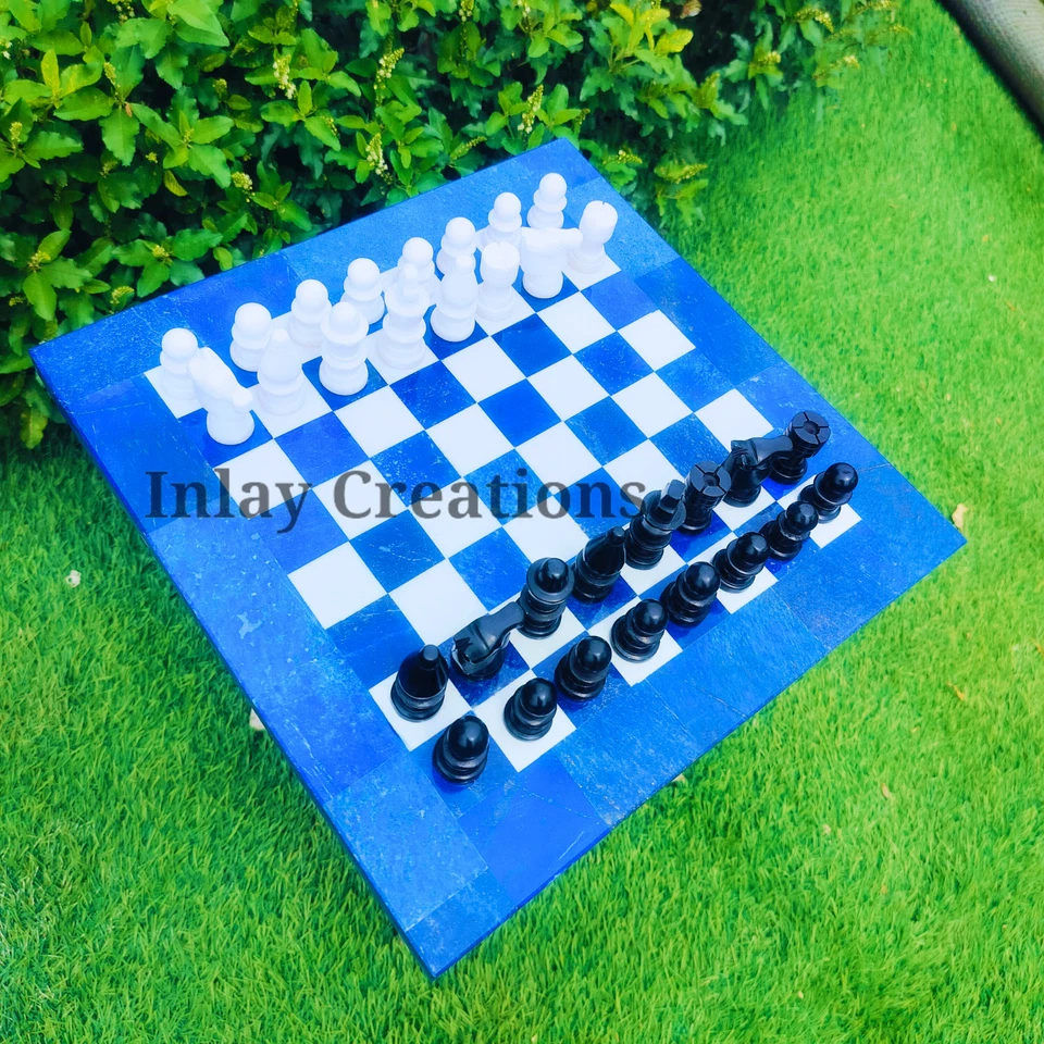 Lapis Lazuli Marble Chess Set With 32 figures Pices, Handmade Chess Table Top . - Image 3 of 4