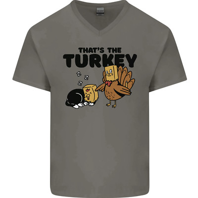 T-Shirt Thanks Giving Weihnachten Truthahnkatze Herren V-Ausschnitt Baumwolle