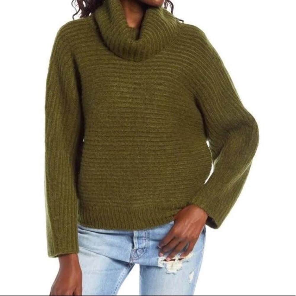 LEITH Women s Cozy Neck Dolman Olive Green Thick Sweater Size Small