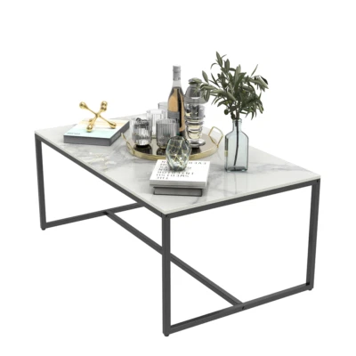 Couchtisch Modern Weiß Marmor Optik Wohnzimmertisch Sofatisch Salontisch 100x60  - Bild 1 von 4