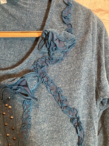 Pretty Angel Top Womens Small Blue Linen Textured Studded Artsy Asymmetric Hem - Picture 4 of 15