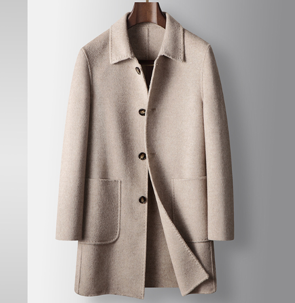 Mens Handmade Lapel Collar Wool Trench Jacket Coat Business Single Breasted Coat