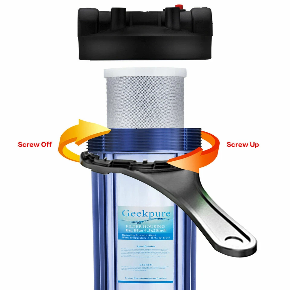 Geekpure Whole House Water Filter Housing 3/4" Port Fit 4.5" x 20" Filters-Clear - Image 3 of 4