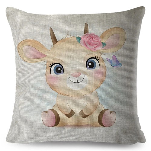 Cute Cartoon Animal Cushion Cover Decor Giraffe Cow Lion Elephant Print Pillow - Picture 10 of 45