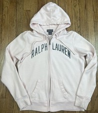 Vintage Polo Ralph Lauren Pink Full Zip Sweatshirt Hoodie Script Spell Out Large