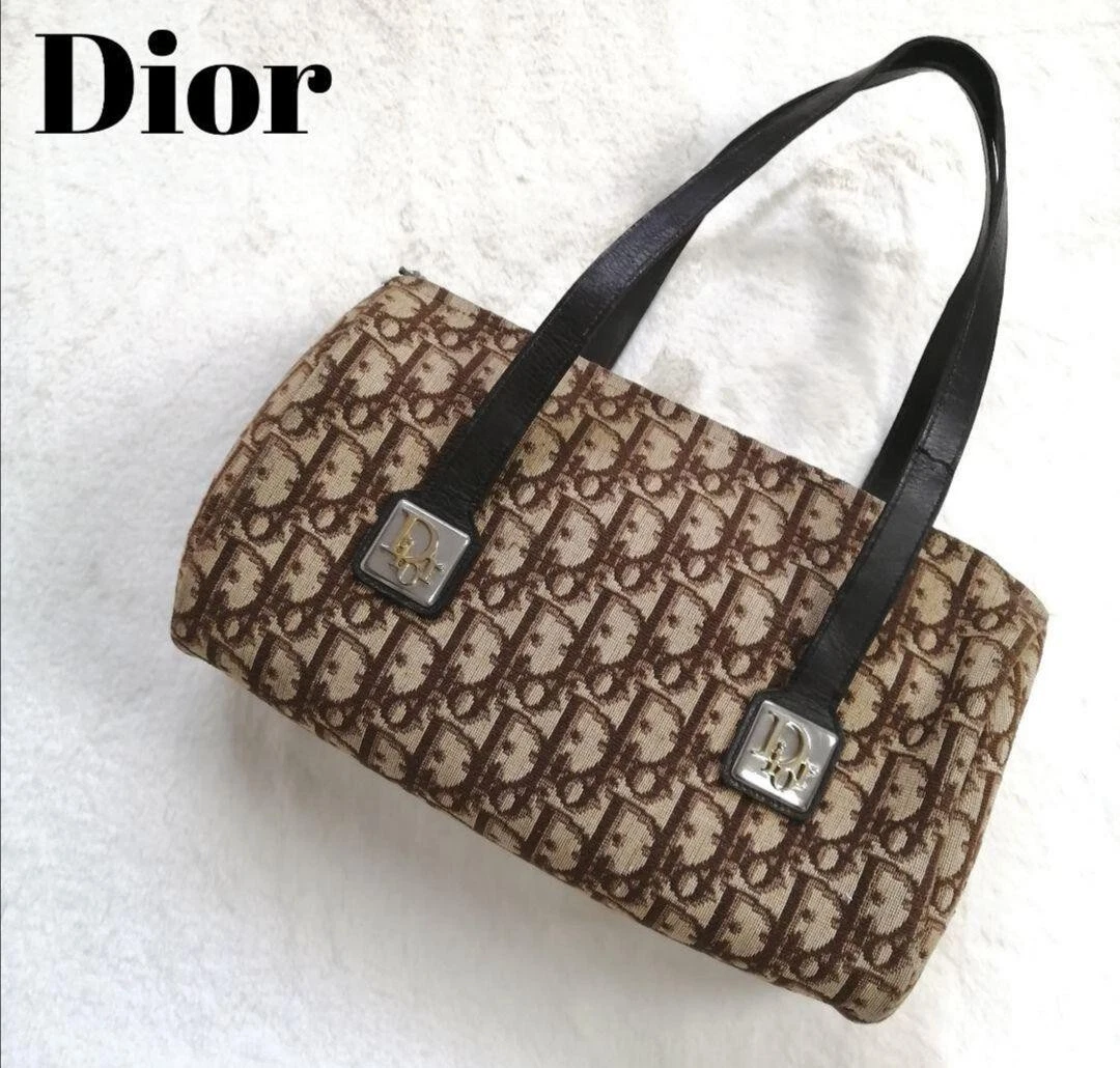 Sac à main CHRISTIAN DIOR ancien logo trotteur motif monogramme marron rare vintage occasion