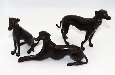 Greyhound- Whippet Dogs Bronze Metal Figurines-Set of Three