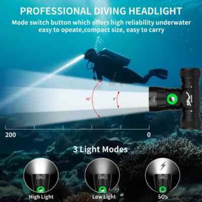 100000 Lumen Duik Hoofdtorch LED Koplamp, Super Heldere IPX8 Waterdicht, 3 Verlichtingsmodi Onderwater Veiligheid Licht met Oplaadbare Batterij