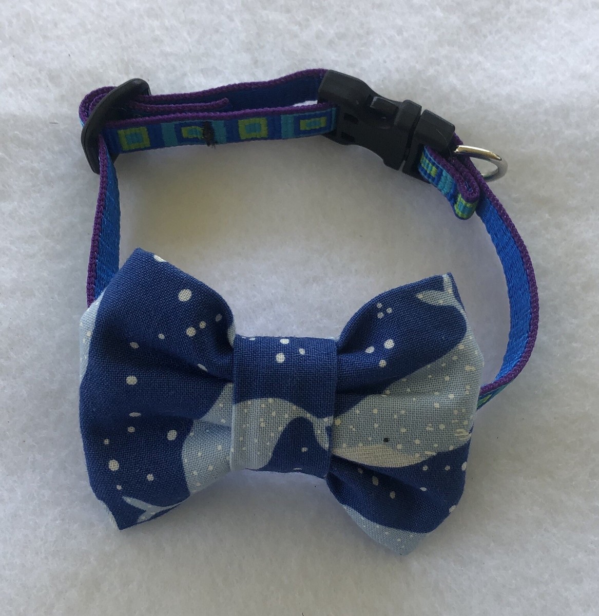 Blue Dog Collar -Hand made Blue Whale Bow Tie