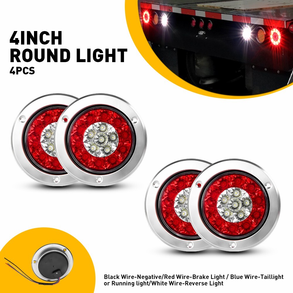 4-Pack 4-Inch Round LED Stop Turn Brake Tail Lights - Universal Fit for Trailers, Jeeps, Dodge Trucks, and More - Durable, Bright Running Lights for Enhanced Safety and Visibility