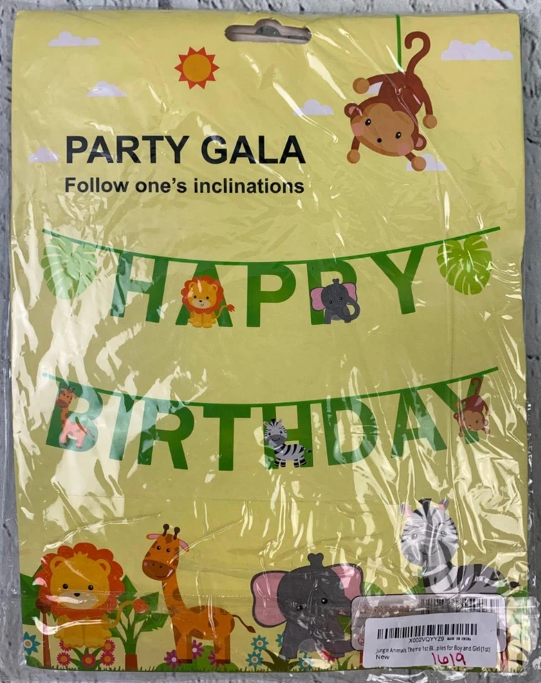 Тема джунглей 1-й день рождения украшения животных сафари воздушные шары баннер - Изображение 2 из 2
