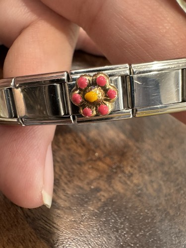 Pulsera Tono Plata Sinfonía 900AR Flor Panda Verde Piedra Elástica #11 - Imagen 4 de 7