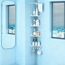 4 Tiers Shower Corner Pole Caddy Shelves Telescopic Bathroom Wall Storage Rack