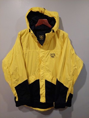 Calcutta Rain Fishing Jacket Sz XL Yellow Black Nylon Outdoors Hooded Zip-Up