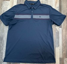 Travis Mathew Polo Shirt Mens XL Blue Striped Performance Stretch Golf