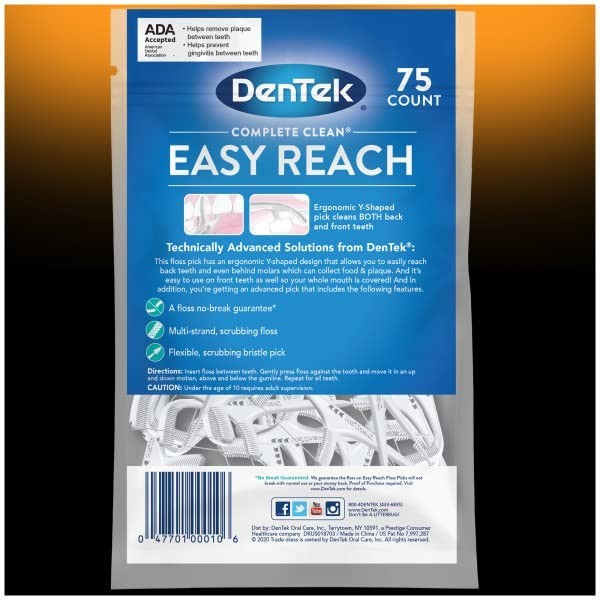 Dentek Floss Picks Complete Clean Back Teeth 75 Count (2 Pack)