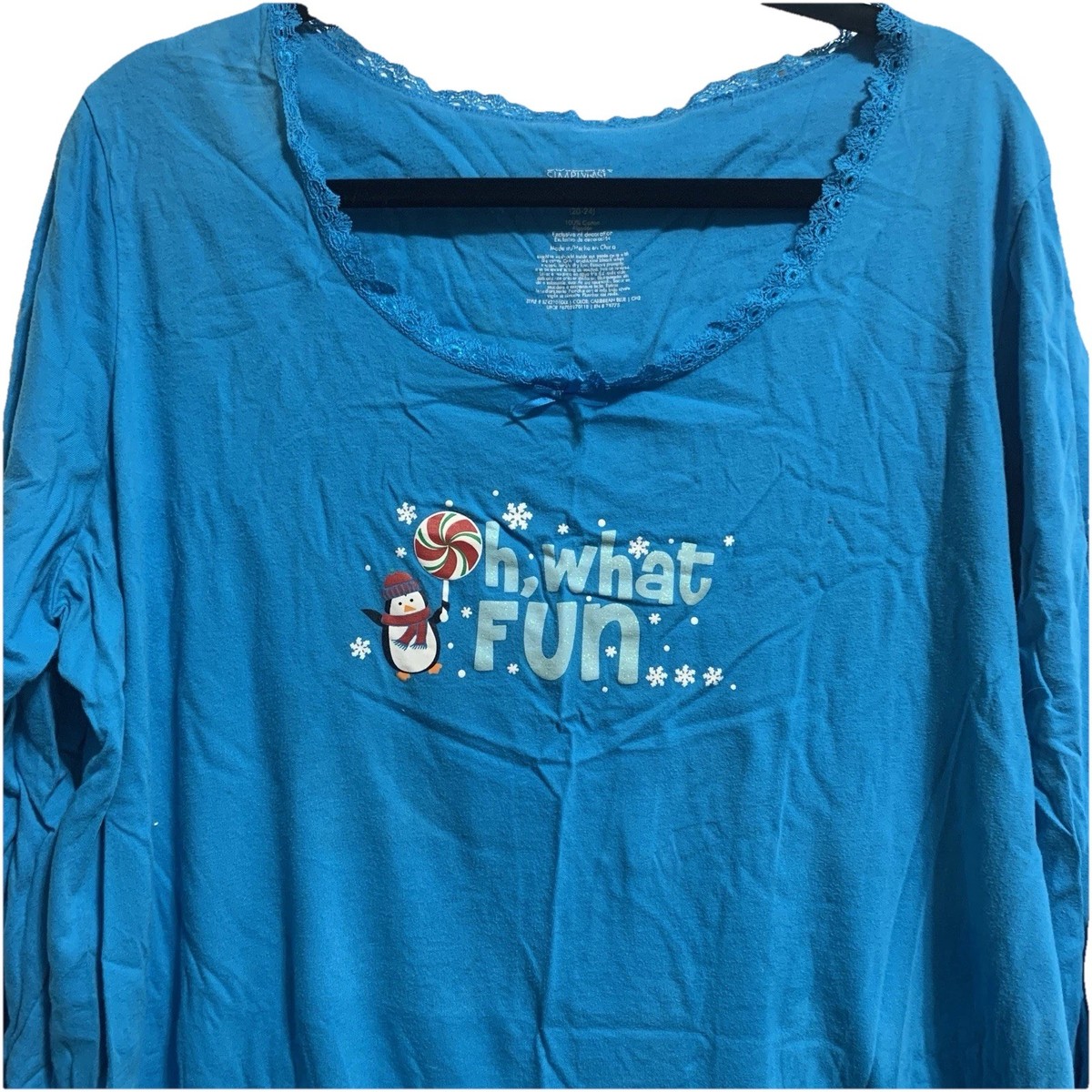 Simply Basic 2XL Women’s Oh What Fun Nightshirt Christmas Winter Holiday Penguin