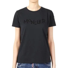 Moncler Kids Sequin Lettering Logo T-Shirt (Black) 8C00023 83907 999 142761883