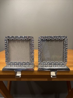 Set Of 2 Rhinestone/Silver Photo Picture Frame Stocking Holder Christmas Mantle