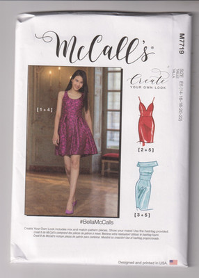 7719 McCALLS - DRESS w Bodice & Skirt Variations - Sz 14/16/18/20/22