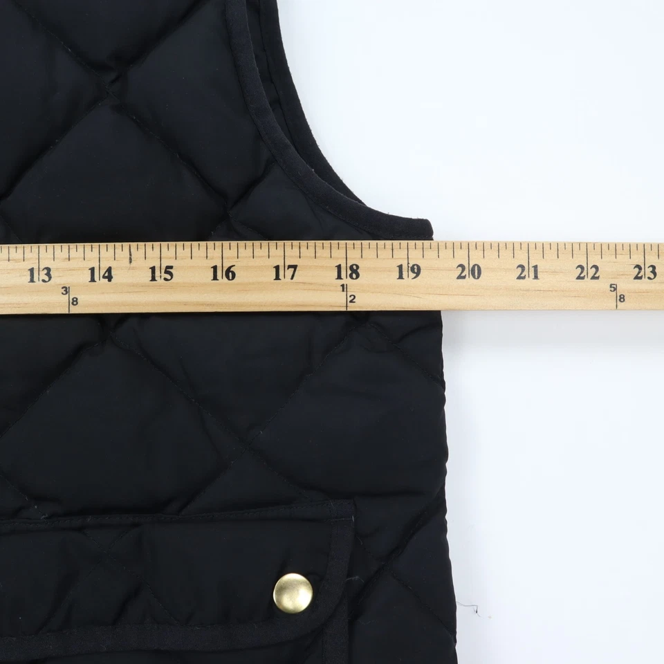 Chaleco acolchado acolchado J.Crew para mujer mediano negro cremallera completa dorado botones a presión Foto 3 de 4
