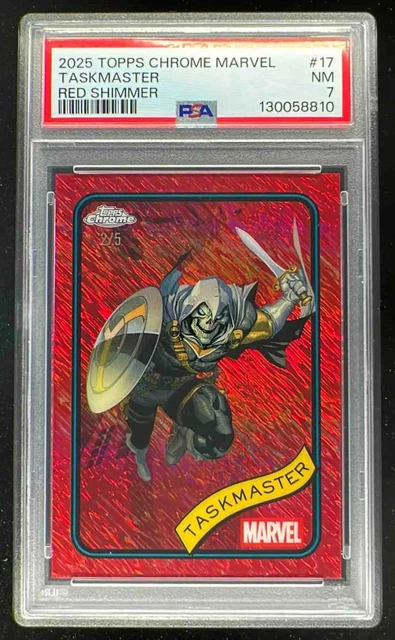 2025 Topps Chrome Marvel Red Shimmer Refractor #17 Taskmaster /5 PSA 7