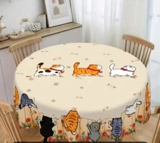 Round Tablecloth 60 inch Round Table Cloth Tablecloth for Home Kitchen Cat Style